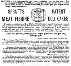 1876_ad_for_Spratt's_Patent_Meat_Fibrine_Dog_Cakes